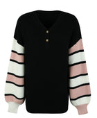 Color Block V-Neck Dropped Shoulder Sweater