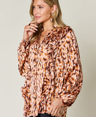 Full Size Printed Ruffle Trim Balloon Sleeve Shirt - Body By J'ne