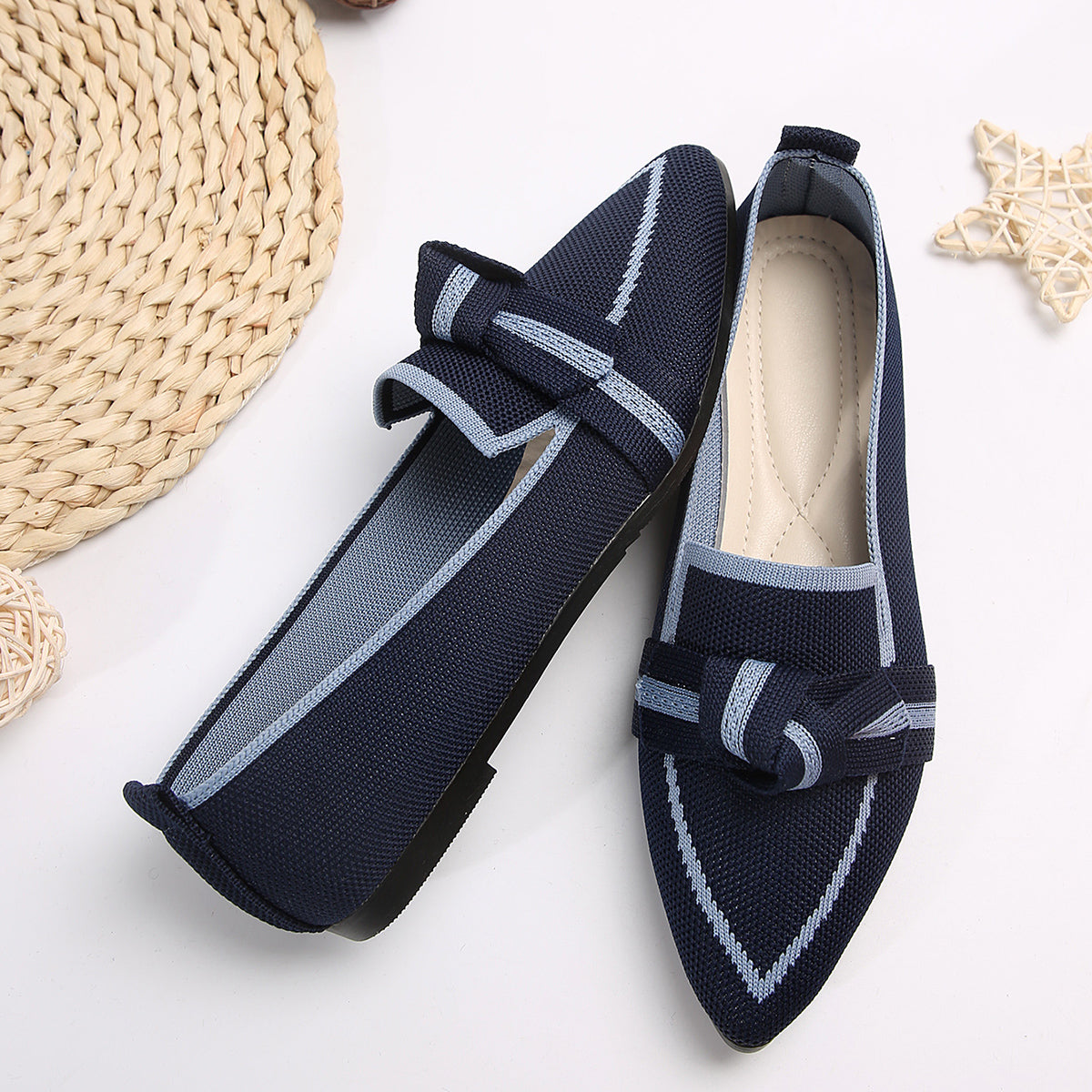 Bow Contrast Trim Point Toe Loafers - Body By J'ne