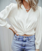 Textured V-Neck Long Sleeve Blouse