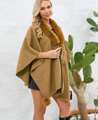 Fuzzy Trim Open Front Poncho