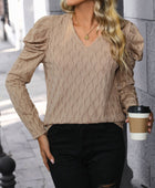 Perfee Textured V-Neck Long Sleeve Top