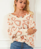 Distressed Trim Leopard V-Neck Sweater