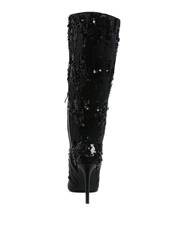 Sitarah Sequin Embellished Stiletto Long Boots - Body By J'ne