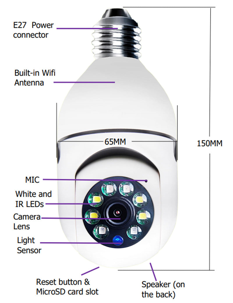 WiFi CAMERA 1080P Bulb 4X Zoom Camera E27 Home 5GWiFi Alarm Monitor - Body By J'ne