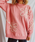 Flower Round Neck Long Sleeve Sweater