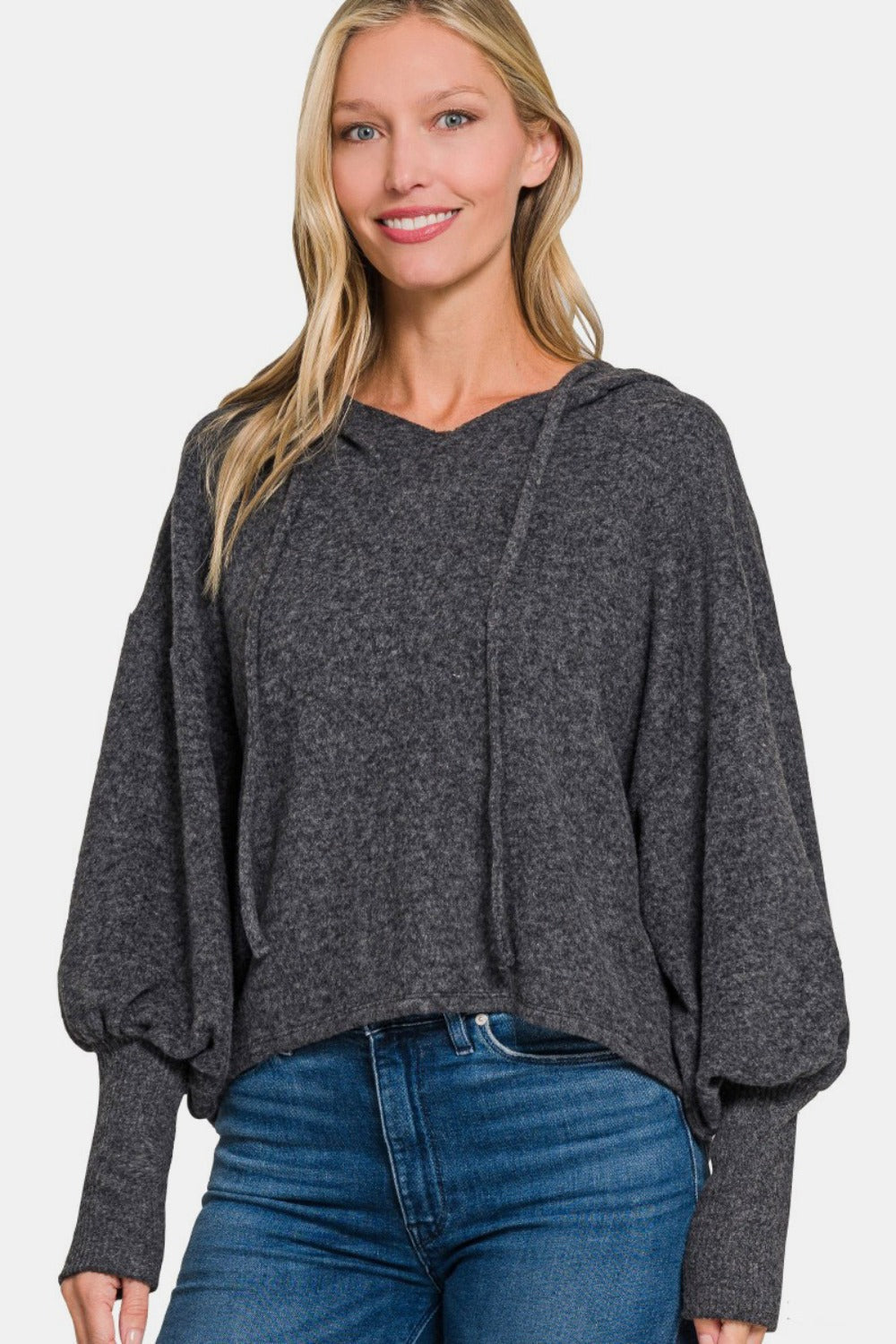 Brushed Hacci Drop Shoulder Cropped Hoodie - Body By J'ne