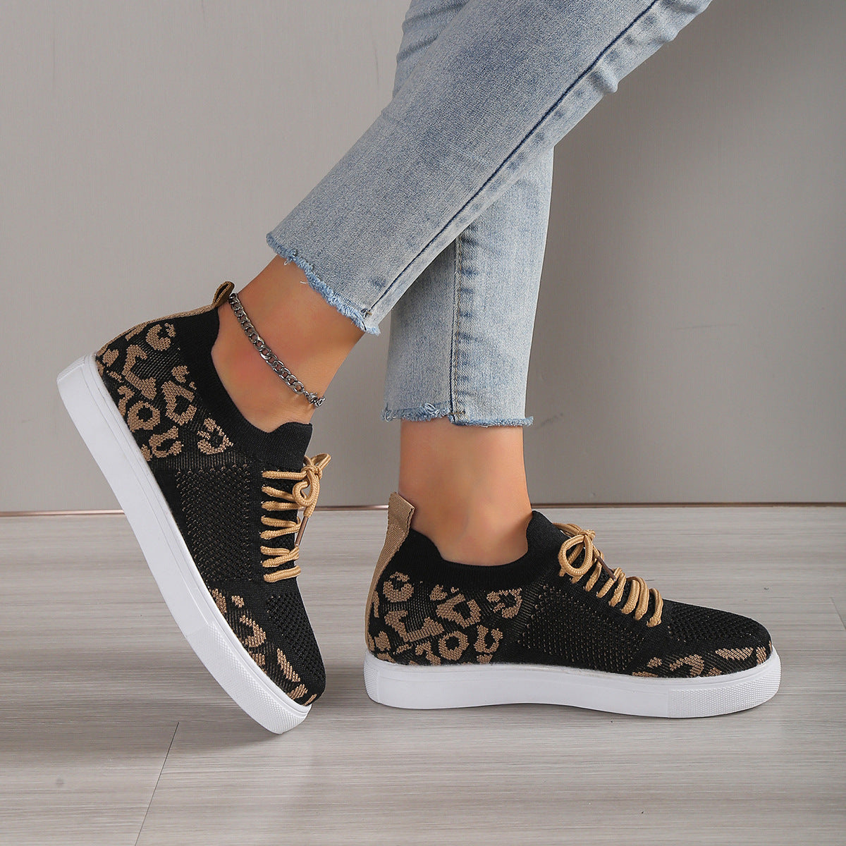 Lace-Up Leopard Flat Sneakers - Body By J'ne