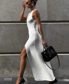 Side Slit Round Neck Sleeveless Dress