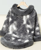 Furry Contrast Three-Quarter Poncho