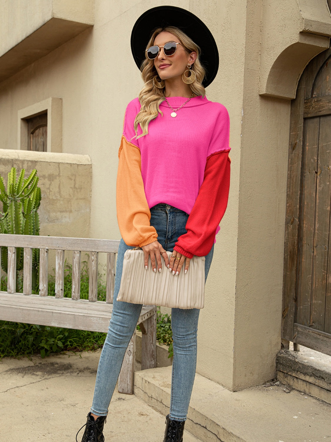 Color Block Dropped Shoulder Sweater - Body By J'ne