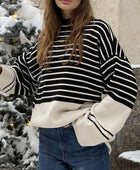 Striped Mock Neck Long Sleeve Sweater