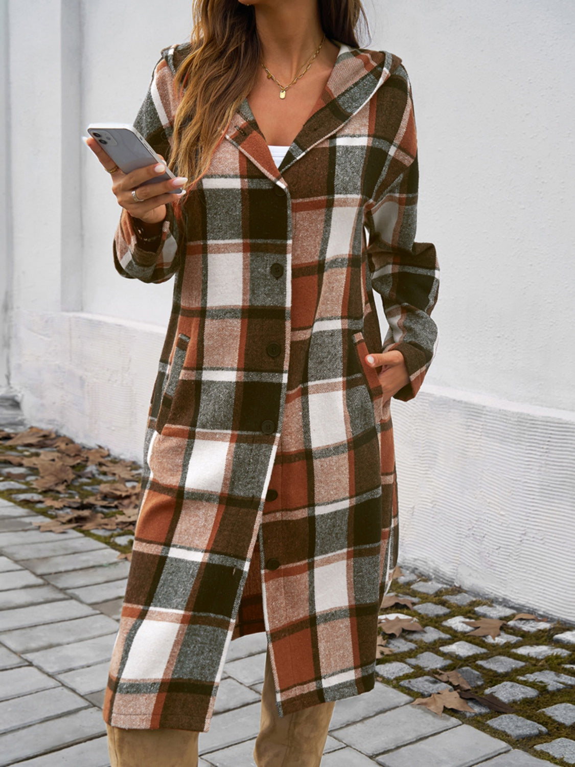 Devine Plaid Long Sleeve Hooded Coat - Body By J'ne