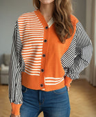 Striped Button Down Long Sleeve Cardigan