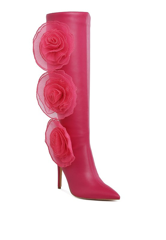 Chinkara Sheer Big Rose Detail Long Boots - Body By J'ne