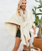 Fuzzy Trim Open Front Poncho