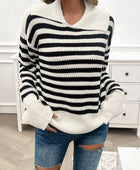 Devine Striped Collared Neck Long Sleeve Sweater