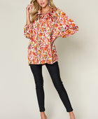 Full Size Printed Button Up Long Sleeve Shirt - Body By J'ne