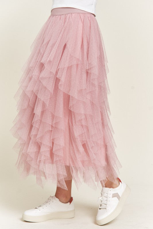 PLUS LAYER POLKA DOT MESH LINED A-LINE MIDI SKIRT - Body By J'ne