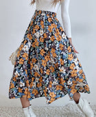 Printed Elastic Waist Midi Skirt