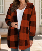 Plaid Long Sleeve Hooded Coat