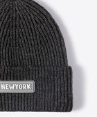 NEWYORK Patch Rib-Knit Cuffed Beanie