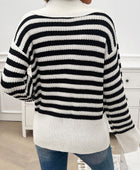 Devine Striped Collared Neck Long Sleeve Sweater