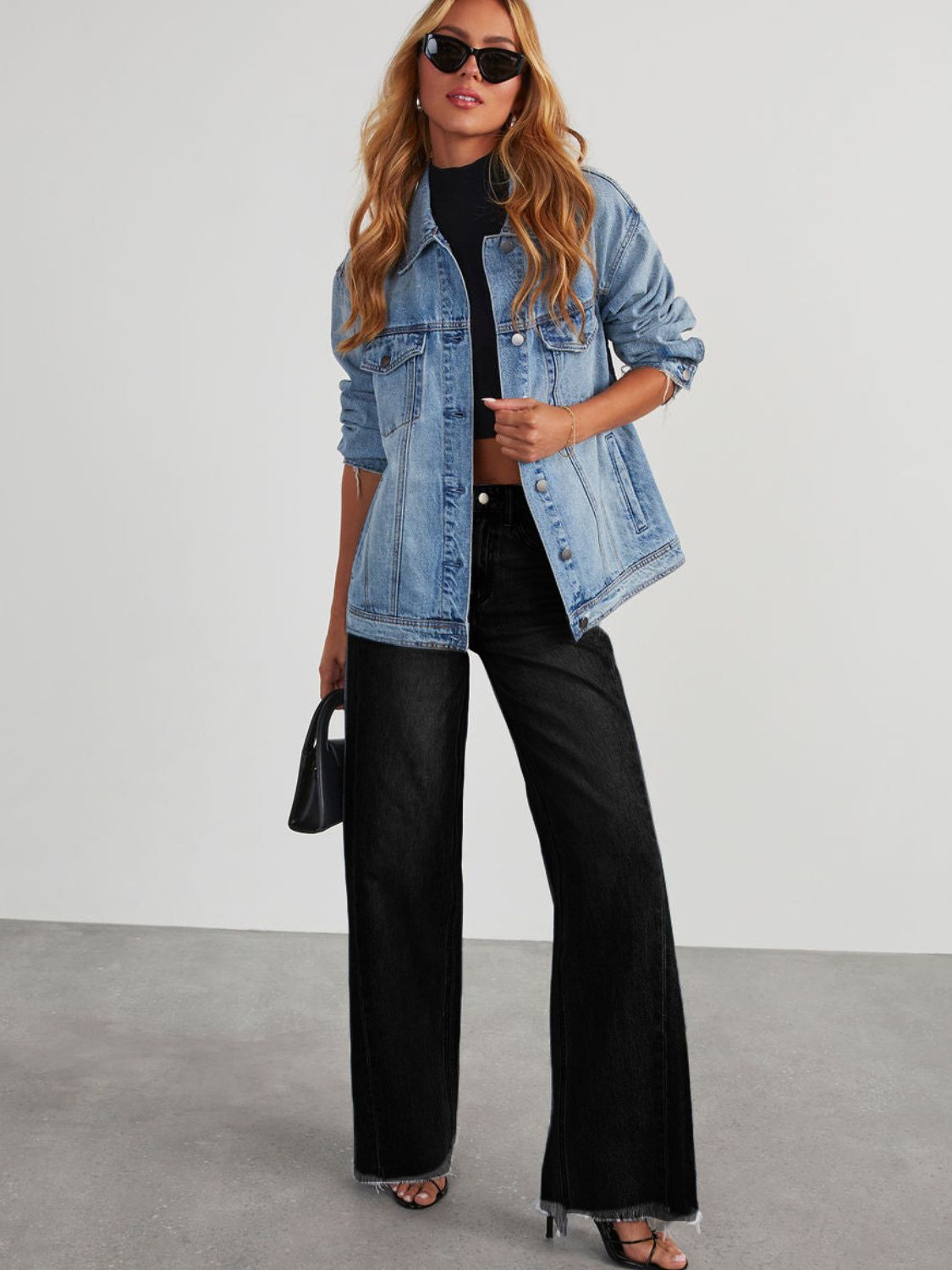 Raw Hem Wide Leg Jeans with Pockets - Body By J'ne