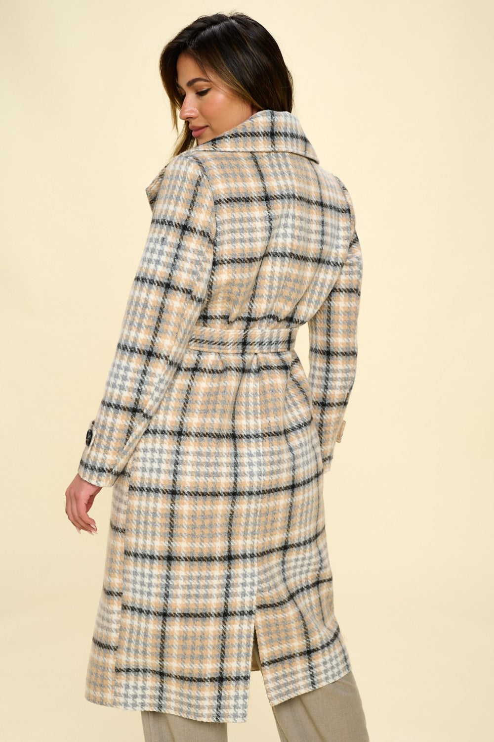 Double-Breasted Plaid Coat with Belt - Body By J'ne
