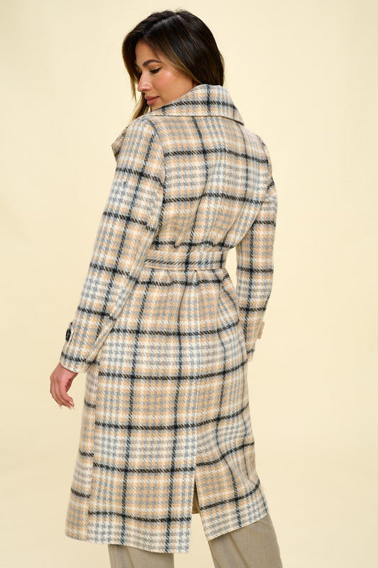 Double-Breasted Plaid Coat with Belt - Body By J'ne