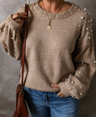 Pearl Detail Round Neck Long Sleeve Sweater