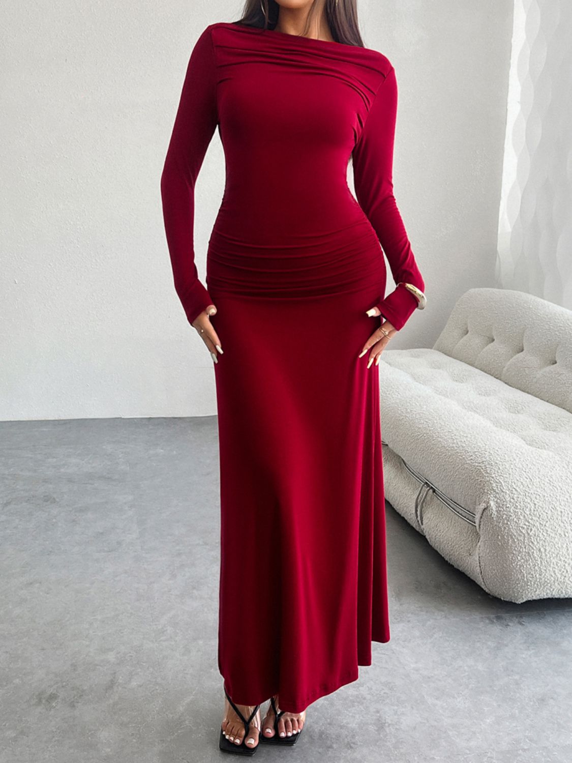 Devine Ruched Long Sleeve Maxi Dress - Body By J'ne