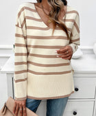 Striped V-Neck Long Sleeve Knit Top