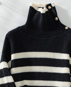 Buttoned Striped Long Sleeve Sweater