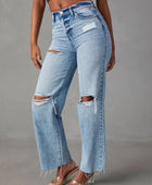 Distressed Straight Leg Jeans with Pockets