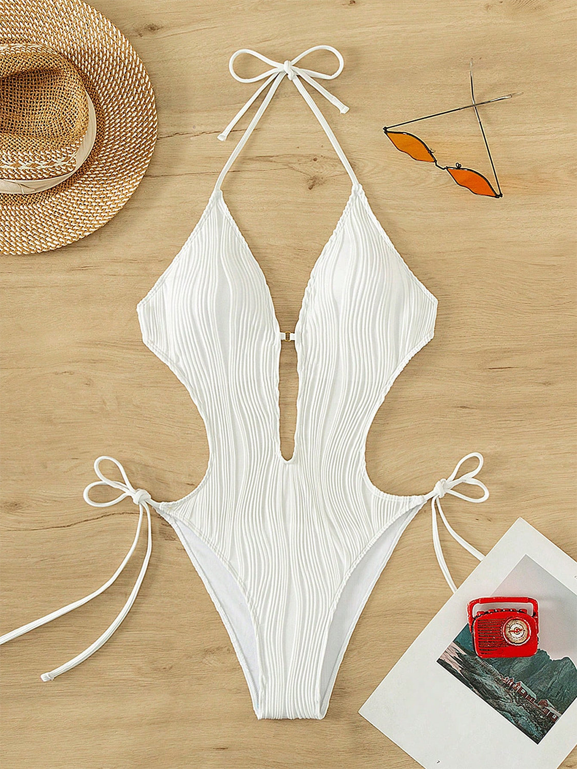 Textured Cutout Tied One-Piece Swimwear - Body By J'ne