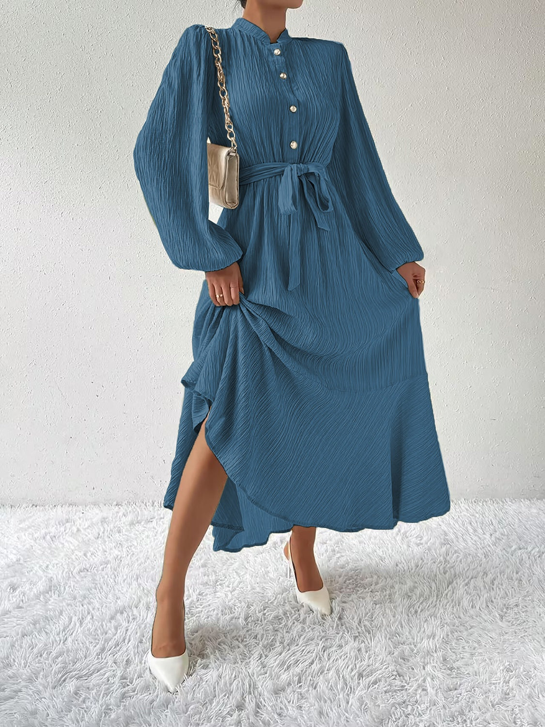 Tie Waist Long Sleeve Dress - Body By J'ne