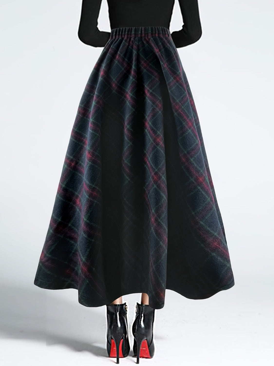 Plaid Elastic Waist Midi Skirt - Body By J'ne