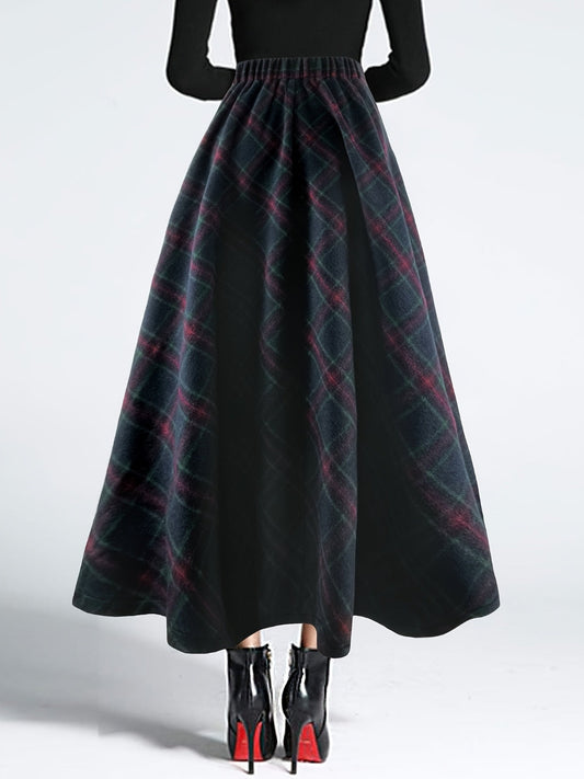 Plaid Elastic Waist Midi Skirt - Body By J'ne