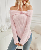 Ribbed Asymmetrical Hem Off-Shoulder Long Sleeve T-Shirt