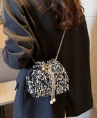 Sequin Chain Drawstring Bucket Bag