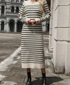 Striped Round Neck Long Sleeve Dress