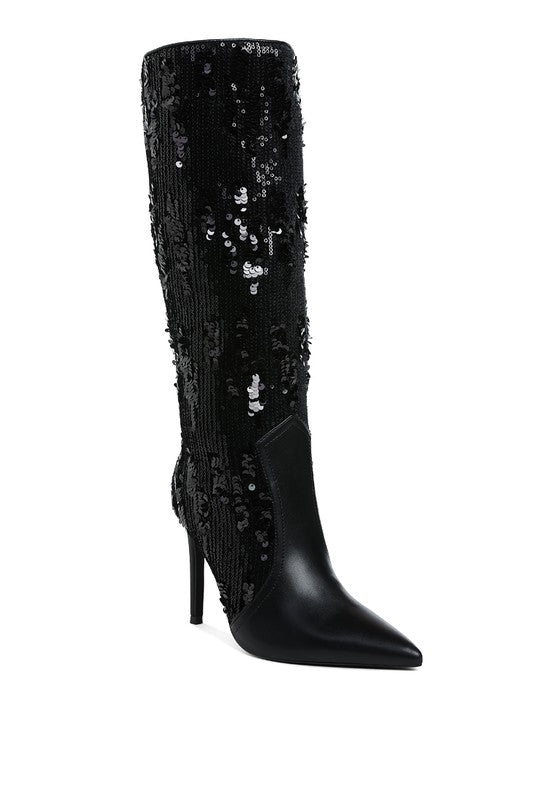 Sitarah Sequin Embellished Stiletto Long Boots - Body By J'ne