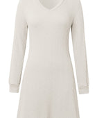 Texture V-Neck Long Sleeve Dress