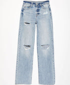 Distressed Straight Leg Jeans with Pockets