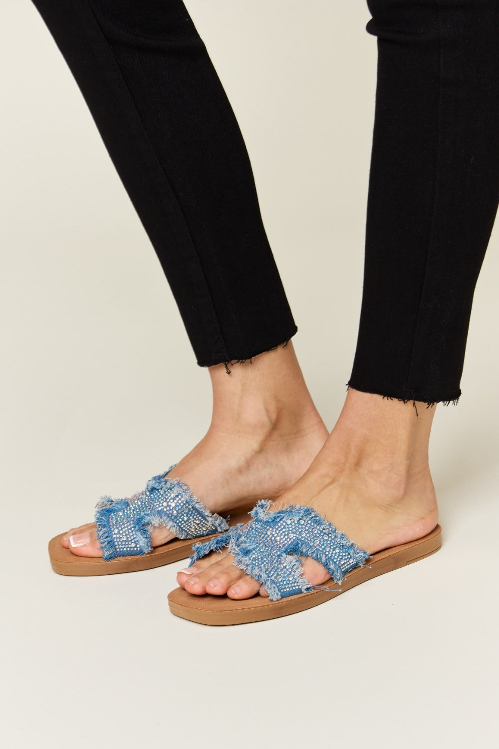 Raw Trim Denim H-Band Flat Sandals - Body By J'ne