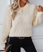 Round Neck Long Sleeve Woven Sweater