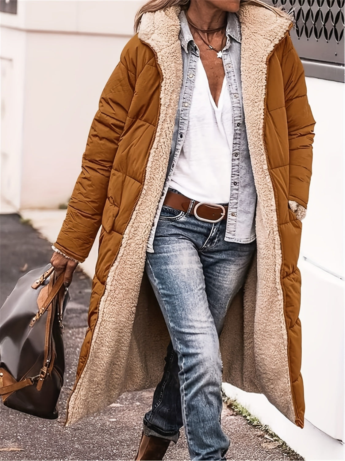 Plus Size Zip Up Sherpa Hooded Coat - Body By J'ne