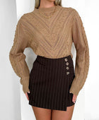 Perfee Openwork Round Neck Long Sleeve Sweater