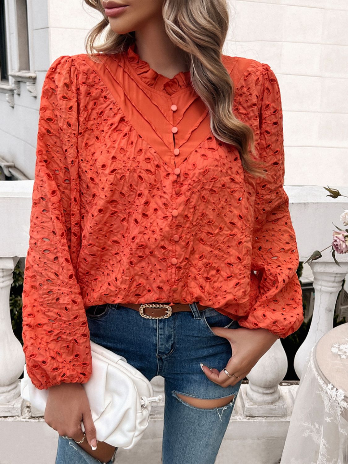 Devine Frill Round Neck Long Sleeve Shirt